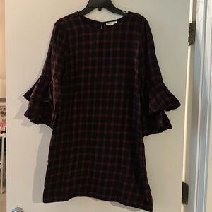 Red plaid ruffle sleeve Dress